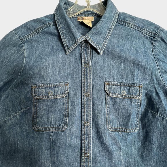 Vintage Denim Blue Snap Front Shirt Long Sleeve Western Coastal Womens Large L - Picture 2 of 9